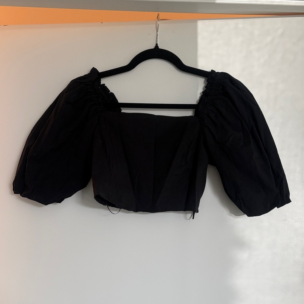 Jason Wu Black Puff Sleeve Crop Top